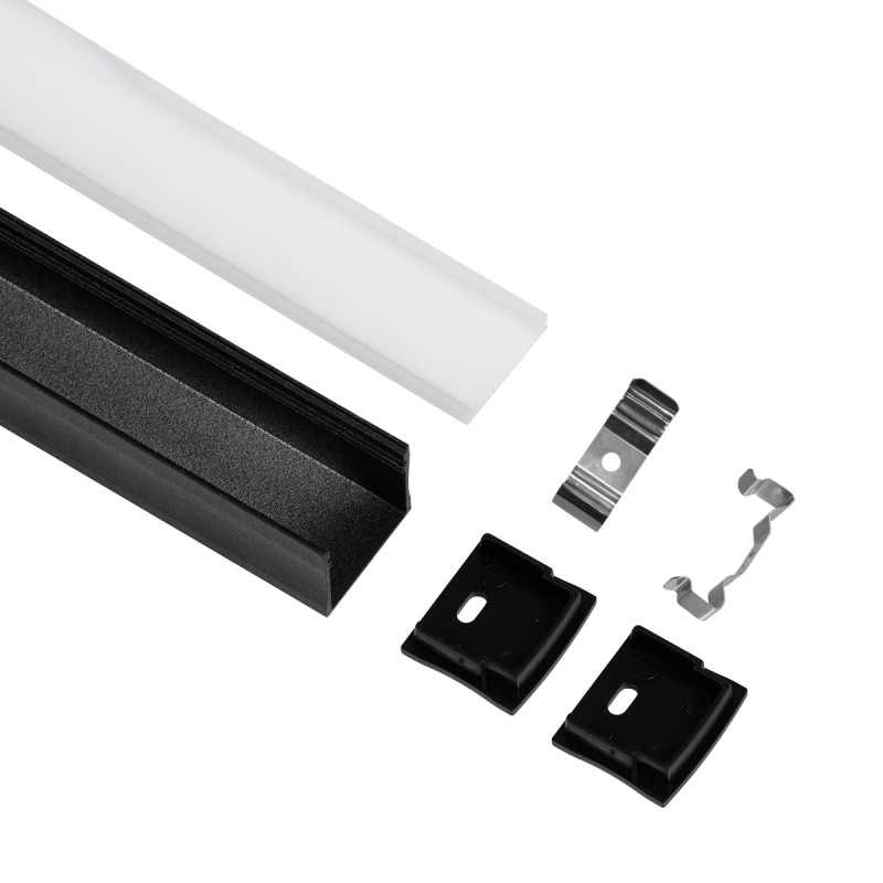 GloboStar® SURFACE-PROFILE 70869-3M Προφίλ Αλουμινίου - Βάση & Ψύκτρα Ταινίας LED με Λευκό Γαλακτερό Κάλυμμα - Επιφανειακή Χρήση - Πατητό Κάλυμμα - Μαύρο - 3 Μέτρα - Πακέτο 5 Τεμαχίων - Μ300 x Π2.3 x Υ2cm