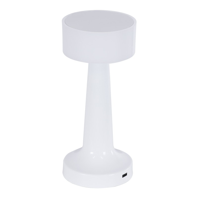 GloboStar® NANNA 76471 Μοντέρνο Επιτραπέζιο Φωτιστικό Πορτατίφ LED 1.5W 105lm 120° DC 5V Επαναφορτιζόμενο με Μπαταρία Li-ion 1800mAh - Διακόπτη Αφής με 3 Εναλλαγές Φωτισμού CCT Θερμό - Φυσικό - Ψυχρό 1500K - 4500K - 6000K Dimmable - D9 x 21cm - Λευκό