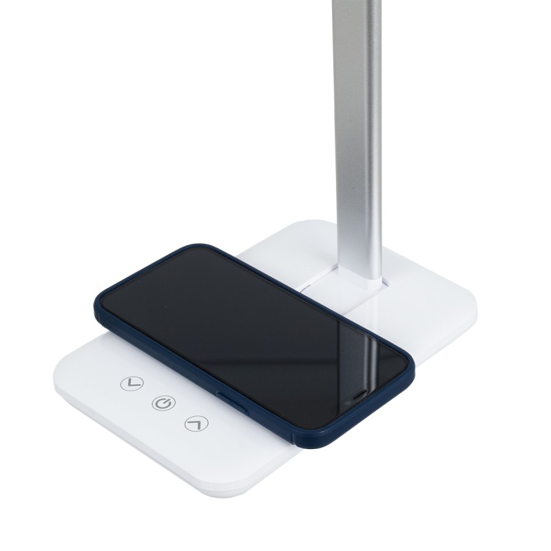 GloboStar® WASP 76532 Μοντέρνο Φωτιστικό Γραφείου Λευκό LED 10 Watt 1000lm DC 5V Αφής & Καλώδιο Τροφοδοσίας USB με Ασύρματη Φόρτιση - Wireless Charger - CCT Θερμό Λευκό 2700K - Φυσικό Λευκό 4500K - Ψυχρό Λευκό 6000K Dimmable