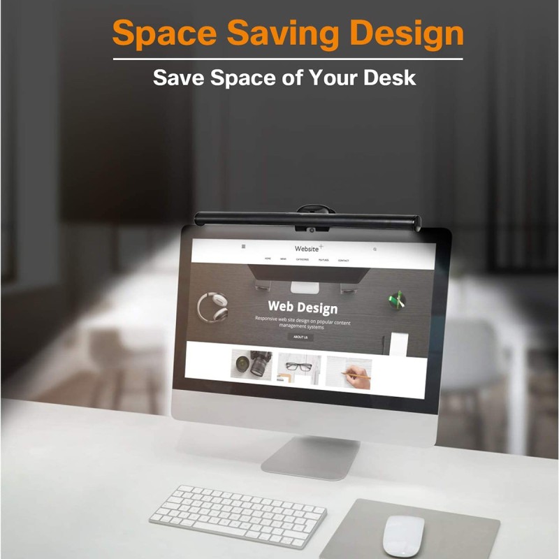 GloboStar® 76552 Φωτιστικό Οθόνης Anti-Glare E-Reading LED 5W 565lm DC 5V με Καλώδιο Τροφοδοσίας USB 2.0 & Ενσωματωμένο Χειριστήριο Εναλλαγής Χρωμάτων CCT Θερμό Λευκό 2700K - Φυσικό Λευκό 4500K - Ψυχρό Λευκό 6000K Dimmable Μαύρο Μ26 x Π4.5 x Υ4.5cm