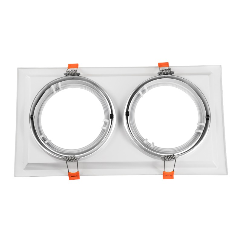 GloboStar® VITA 77854 Χωνευτό Κινούμενο Διπλό Τετράγωνο Σποτ Οροφής για Λάμπα AR111 - IP20 - Χυτό Αλουμίνιο - M33.5 x Π17.5 x Y5.5cm - Λευκό - 5 Χρόνια Εγγύηση