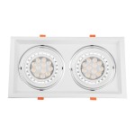 GloboStar® VITA 77854 Χωνευτό Κινούμενο Διπλό Τετράγωνο Σποτ Οροφής για Λάμπα AR111 - IP20 - Χυτό Αλουμίνιο - M33.5 x Π17.5 x Y5.5cm - Λευκό - 5 Χρόνια Εγγύηση