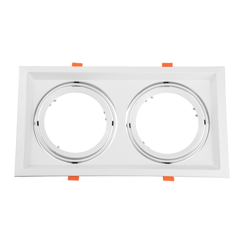 GloboStar® VITA 77854 Χωνευτό Κινούμενο Διπλό Τετράγωνο Σποτ Οροφής για Λάμπα AR111 - IP20 - Χυτό Αλουμίνιο - M33.5 x Π17.5 x Y5.5cm - Λευκό - 5 Χρόνια Εγγύηση