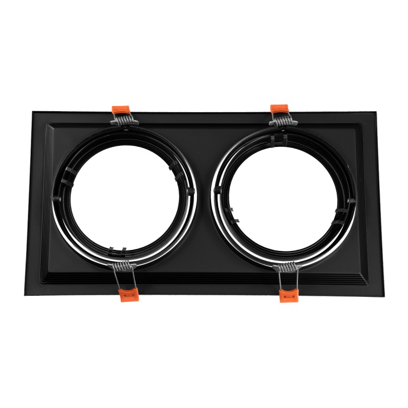 GloboStar® VITA 77855 Χωνευτό Κινούμενο Διπλό Τετράγωνο Σποτ Οροφής για Λάμπα AR111 - IP20 - Χυτό Αλουμίνιο - M33.5 x Π17.5 x Y5.5cm - Μαύρο - 5 Χρόνια Εγγύηση