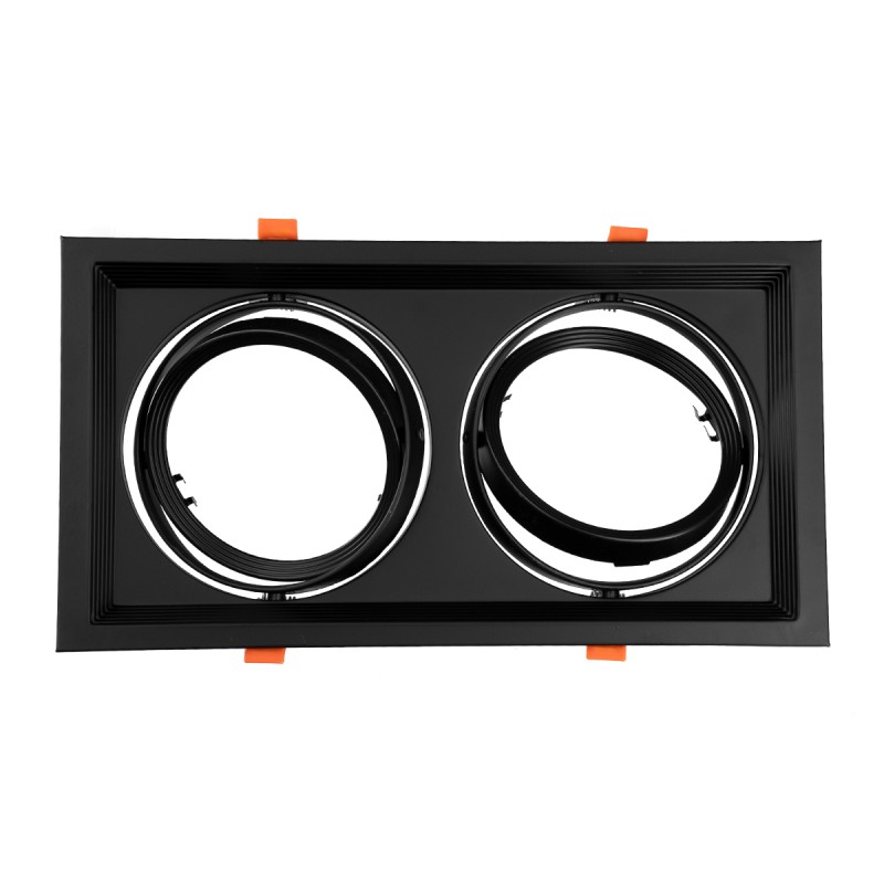 GloboStar® VITA 77855 Χωνευτό Κινούμενο Διπλό Τετράγωνο Σποτ Οροφής για Λάμπα AR111 - IP20 - Χυτό Αλουμίνιο - M33.5 x Π17.5 x Y5.5cm - Μαύρο - 5 Χρόνια Εγγύηση