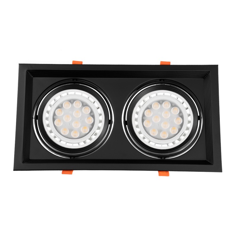 GloboStar® VITA 77855 Χωνευτό Κινούμενο Διπλό Τετράγωνο Σποτ Οροφής για Λάμπα AR111 - IP20 - Χυτό Αλουμίνιο - M33.5 x Π17.5 x Y5.5cm - Μαύρο - 5 Χρόνια Εγγύηση
