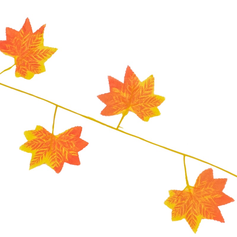 GloboStar® 78117 Τεχνητό Κρεμαστό Φυτό Διακοσμητική Γιρλάντα Λουλουδιών με 30 Πορτοκαλί Φύλλα Σφενδάμης M20 x Π20 x Υ220cm