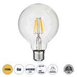 GloboStar® 99009 Λάμπα LED Long Filament E27 G95 Γλόμπος 4W 400lm 360° AC 220-240V IP20 Φ9.5 x Υ13.5cm Θερμό Λευκό 2700K με Διάφανο Γυαλί - Dimmable - 3 Years Warranty
