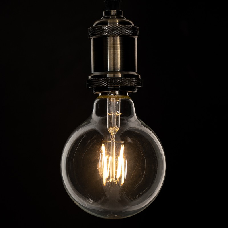 GloboStar® 99009 Λάμπα LED Long Filament E27 G95 Γλόμπος 4W 400lm 360° AC 220-240V IP20 Φ9.5 x Υ13.5cm Θερμό Λευκό 2700K με Διάφανο Γυαλί - Dimmable - 3 Years Warranty