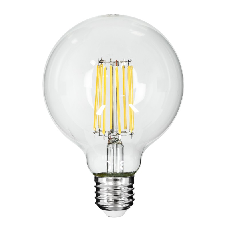 GloboStar® 99054 Λάμπα LED Long Filament E27 G95 Γλόμπος 12W 1320lm 360° AC 220-240V IP20 Φ9.5 x Υ13.5cm Φυσικό Λευκό 4000K με Διάφανο Γυαλί - Dimmable - 3 Years Warranty