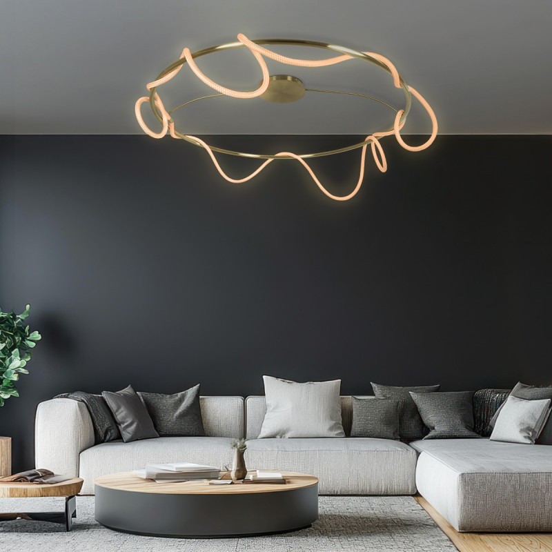 kelvo® GLOW KLV-101-0151 Φωτιστικό Οροφής LED 89W 8900lm 360° AC 220-240V IP20 Ρυθμιζόμενο Λευκό CCT με Χειριστήριο από 2700K έως 6000K Dimmable - Lumileds SMD Chip - Χρυσό Πλατίνα - Μ150 x Π150 x Υ30cm - 3 Χρόνια Εγγύηση