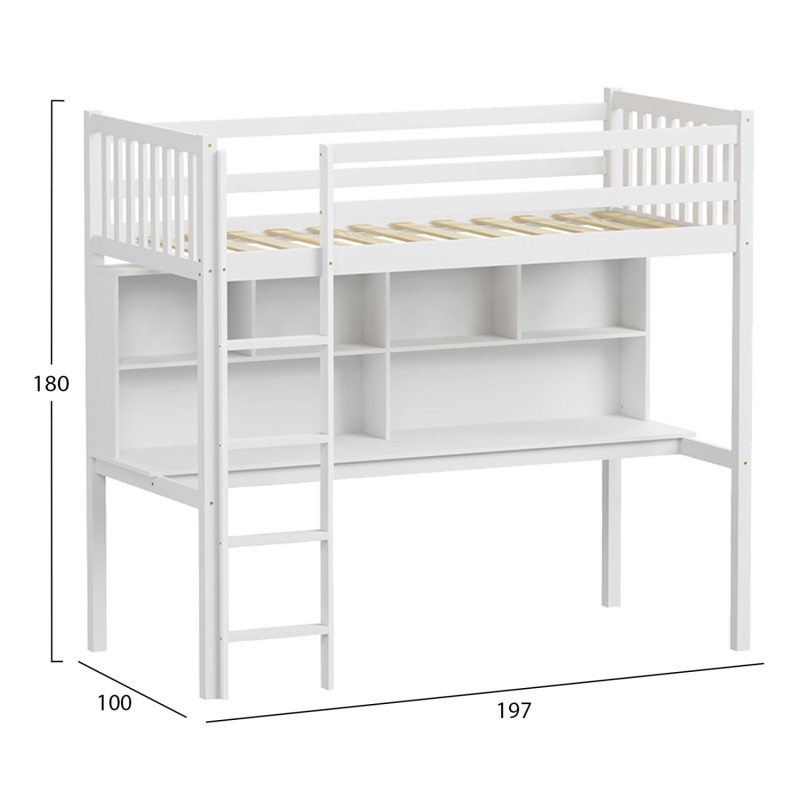 ΠΑΙΔΙΚH KOYKETA ΜΕ ΓΡΑΦΕΙΟ & ΒΙΒΛΙΟΘΗΚΗ LIBRO HM708.03 ΞΥΛΟ ΠΕΥΚΟΥ ΛΕΥΚΟ- 90x190εκ