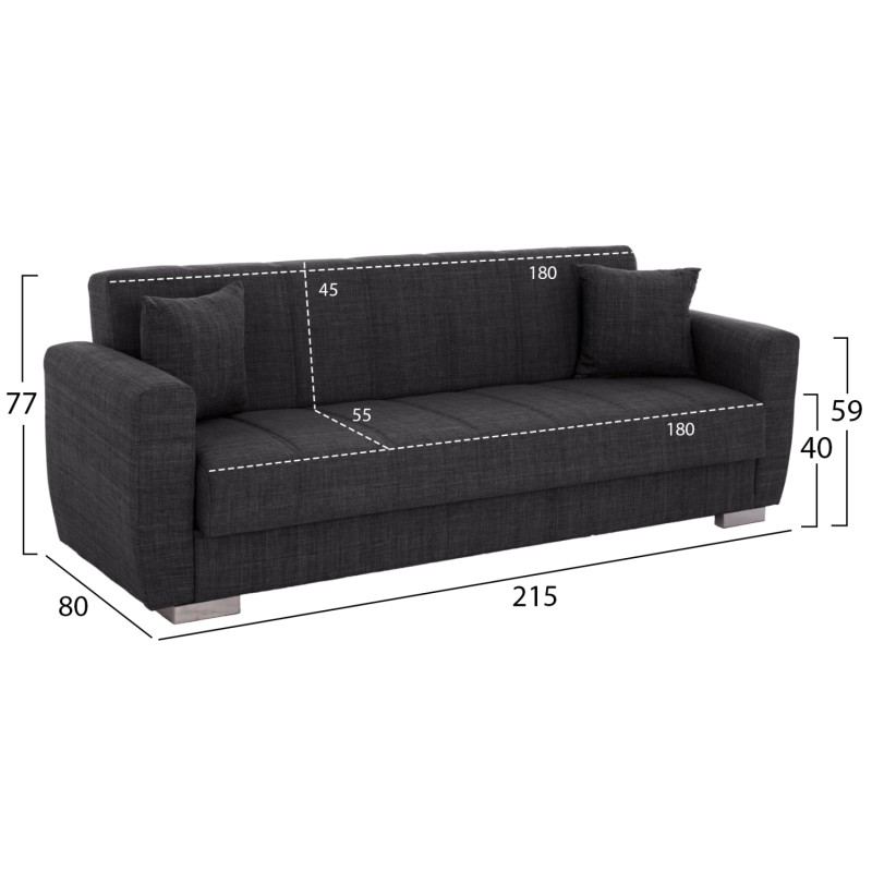 ΚΑΝΑΠΕΣ ΚΡΕΒΑΤΙ POLYA ΤΡΙΘΕΣΙΟΣ HM3240.03 ΓΚΡΙ 215x85x76Υ εκ.