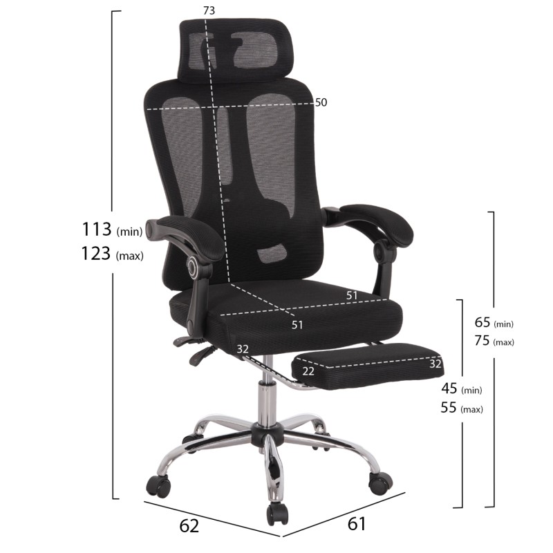 ΚΑΡΕΚΛΑ ΓΡΑΦΕΙΟΥ BARNET HM18258.01 ΜΑΥΡΟ MESH-ΜΑΥΡΟΣ ΣΚΕΛΕΤΟΣ NYLON 61x62x123Υ