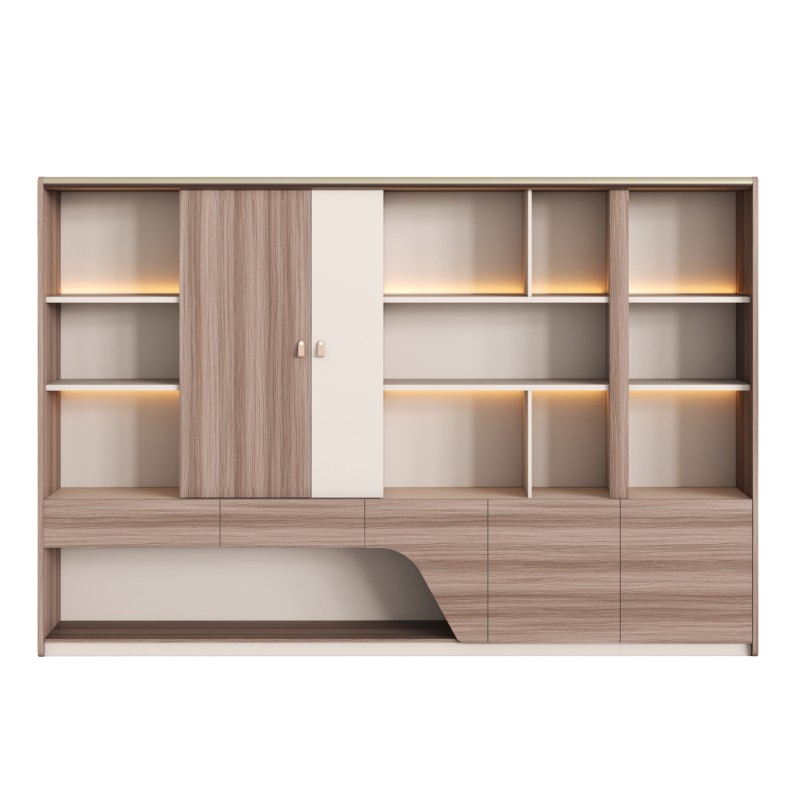 ΒΙΒΛΙΟΘΗΚΗ ΣΕΙΡΑ SUPERON HM2141 ΜΕΛΑΜΙΝΗ ΜΠΕΖ & ΦΥΣΙΚΟ--LED ΦΩΤΙΣΜΟΣ 300x40x200Υεκ