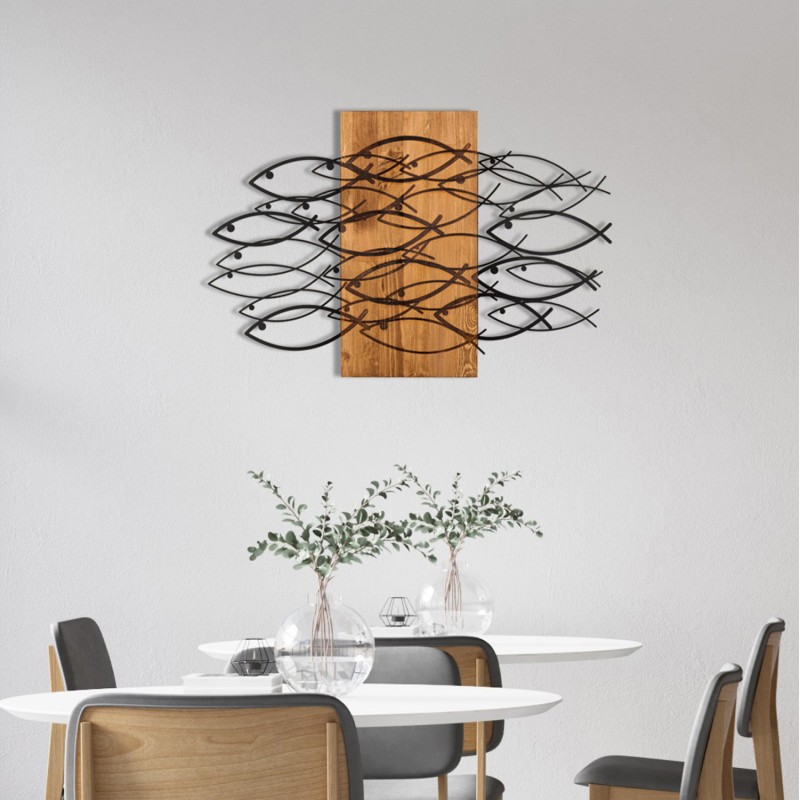 ΔΙΑΚΟΣΜΗΤΙΚΟ ΤΟΙΧΟΥ ΨΑΡΙΑ HM4811-ΦΥΛΛΑ ΜΕΤΑΛΛΟΥ ΜΑΥΡΑ-ΞΥΛΟ 87x3(βάθος)x58Υεκ.