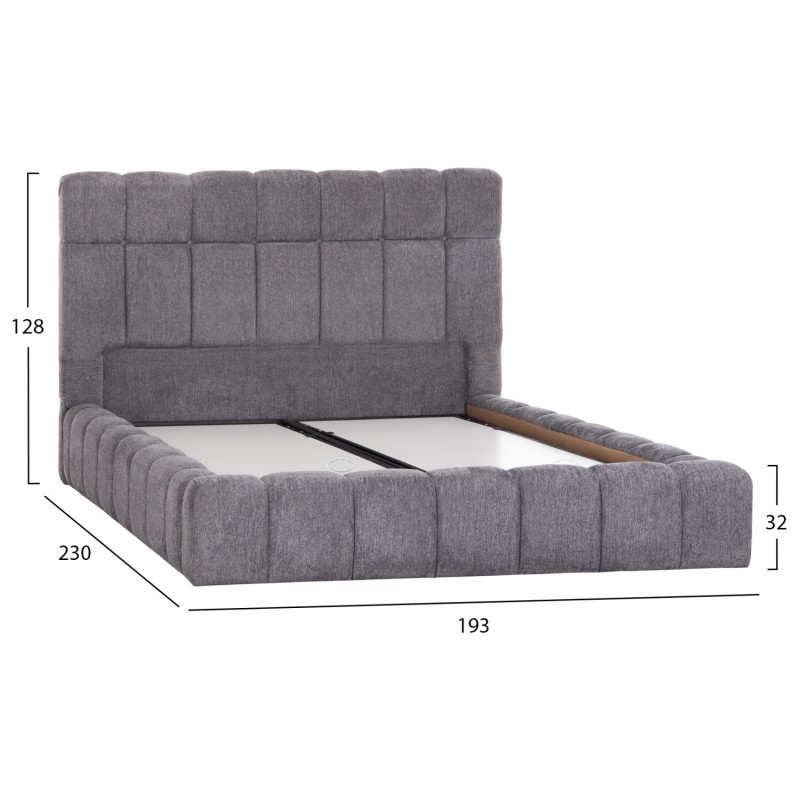 ΚΡΕΒΑΤΙ RAMON ΜΕ ΑΠΟΘ. ΧΩΡΟ HM720.22 ΥΦΑΣΜΑ TEDDY ΓΚΡΙ-ΓΙΑ ΣΤΡΩΜΑ 160x200εκ