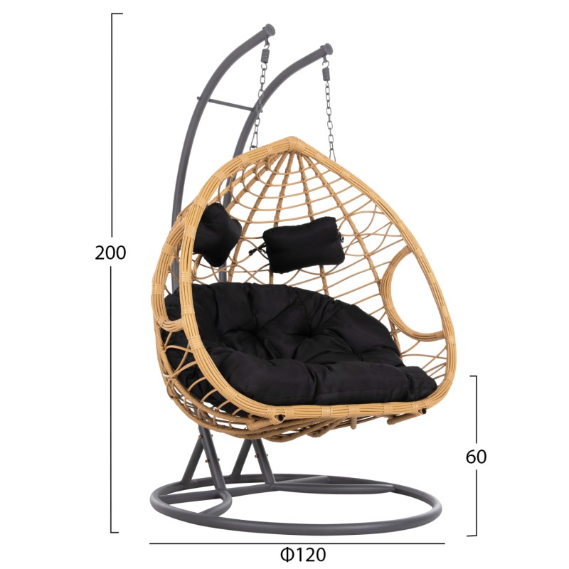 ΔΙΠΛΗ ΚΡΕΜΑΣΤΗ ΦΩΛΙΑ ME ΥΠΟΠΟΔΙΟ GRACIE HM5754.02 ΜΠΕΖ ΣΥΝΘ.RATTAN-ΓΚΡΙ ΜΕΤΑΛ.ΣΚΕΛΕΤΟΣ Φ120x200Υεκ
