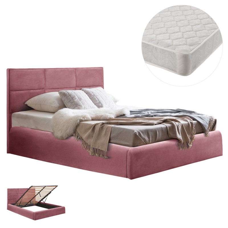 ΚΡΕΒΑΤΙ ΔΙΠΛΟ & ΣΤΡΩΜΑ BRILEY HM21272.02 ΣΑΠΙΟ ΜΗΛΟ ΒΕΛΟΥΔΟ ΜΕ ΑΠΟΘ.ΧΩΡΟ--ΓΙΑ 160x200εκ