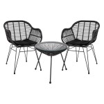 ΣΕΤ ΤΡΑΠΕΖΑΡΙΑΣ 3ΤΜΧ HM11871 ΜΕΤΑΛΛΟ & RATTAN ΣΕ ΜΑΥΡΟ ΧΡΩΜΑ