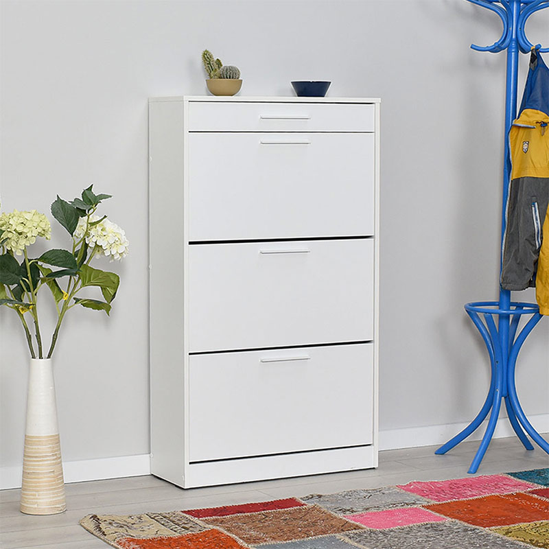 Παπουτσοθήκη Flat Megapap 18 ζεύγων σε χρώμα λευκό 75x29x128εκ.