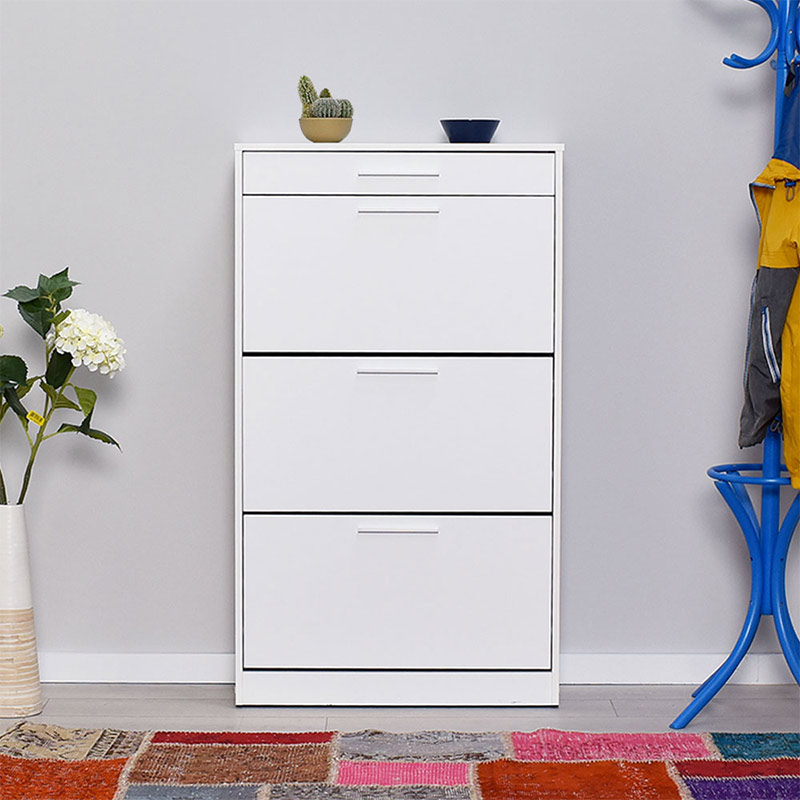 Παπουτσοθήκη Flat Megapap 18 ζεύγων σε χρώμα λευκό 75x29x128εκ.