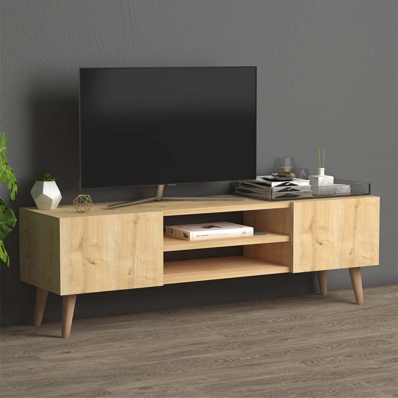 Έπιπλο τηλεόρασης Etna Megapap από μελαμίνη χρώμα oak 120x30x40εκ.