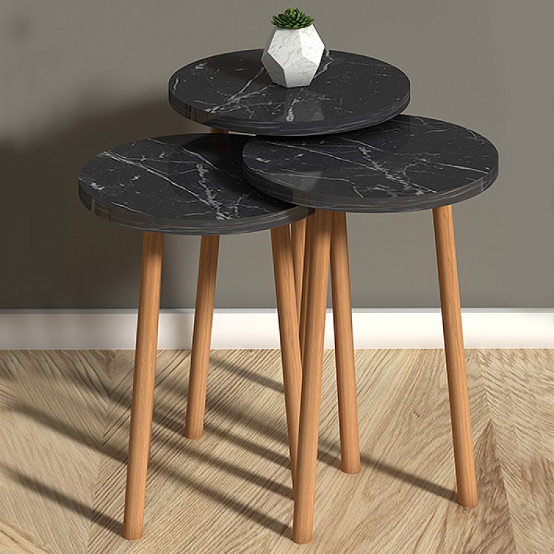 Βοηθητικά τραπεζάκια Roma Megapap από μελαμίνη χρώμα σκούρο εφέ μαρμάρου