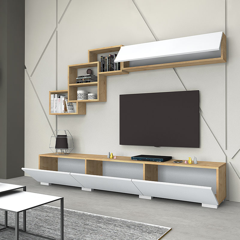 Σύνθεση τηλεόρασης Free Megapap από μελαμίνη χρώμα λευκό - sonoma 210x35x38εκ.