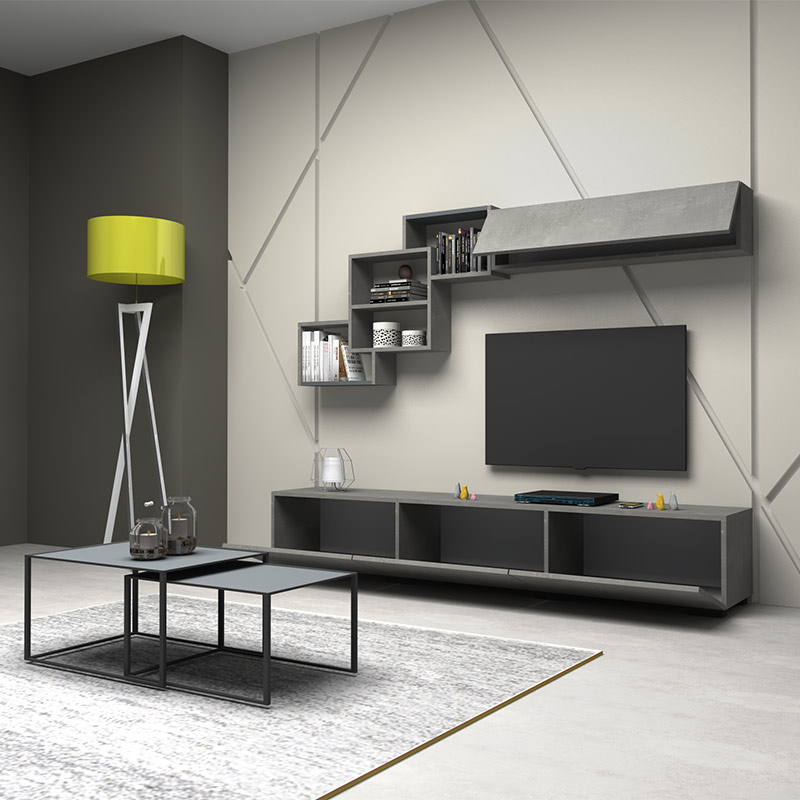 Σύνθεση τηλεόρασης Free Megapap από μελαμίνη χρώμα γκρι - ανθρακί 210x35x38εκ.