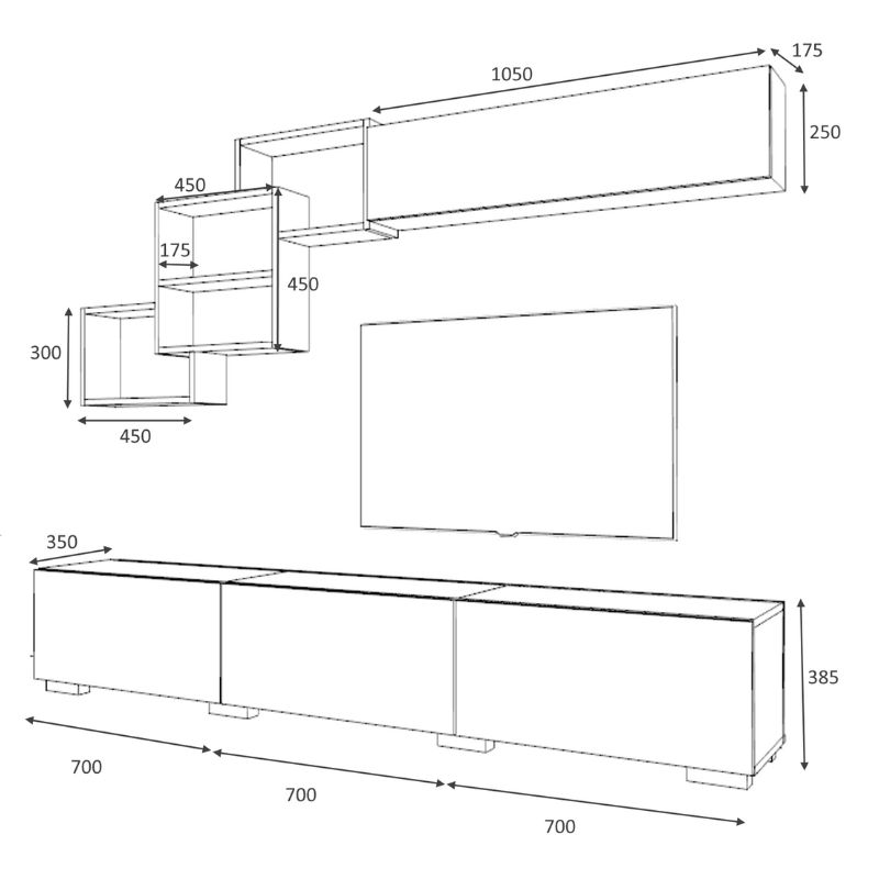 Σύνθεση τηλεόρασης Free Megapap από μελαμίνη χρώμα γκρι - ανθρακί 210x35x38εκ.