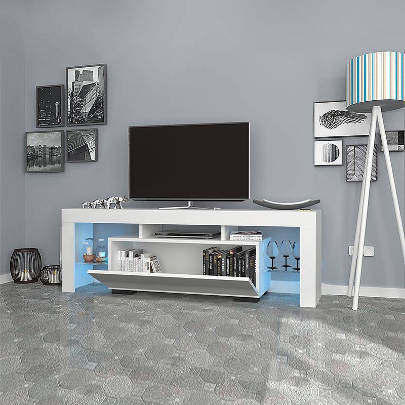 Έπιπλο τηλεόρασης Stilo Megapap από μελαμίνη χρώμα λευκό 150x37x52εκ.