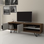 Έπιπλο τηλεόρασης Foot Megapap από μελαμίνη χρώμα καρυδί - λευκό 160x35x49εκ.