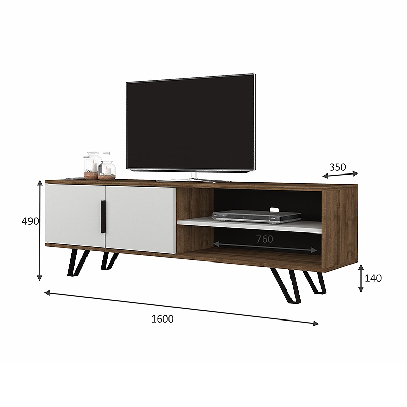 Έπιπλο τηλεόρασης Foot Megapap από μελαμίνη χρώμα καρυδί - λευκό 160x35x49εκ.