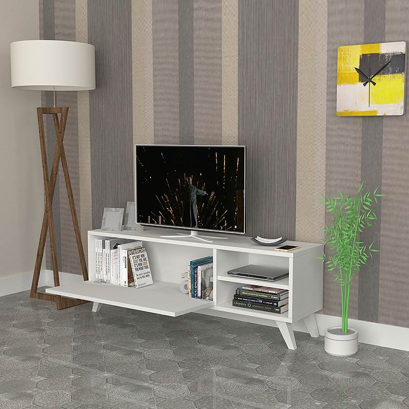 Έπιπλο τηλεόρασης Space Megapap από μελαμίνη χρώμα λευκό 120x35x42εκ.