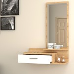 Έπιπλο εισόδου - τουαλέτα μελαμίνης Joy Megapap με καθρέφτη χρώμα sonoma - λευκό 80x35x116εκ.