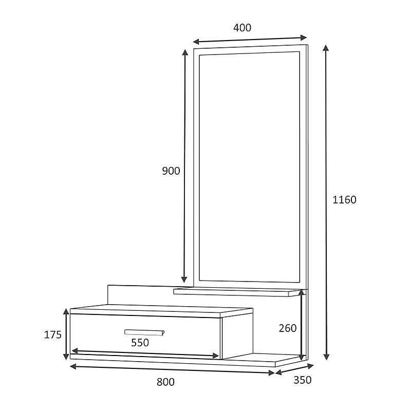 Έπιπλο εισόδου - τουαλέτα μελαμίνης Joy Megapap με καθρέφτη χρώμα sonoma - λευκό 80x35x116εκ.