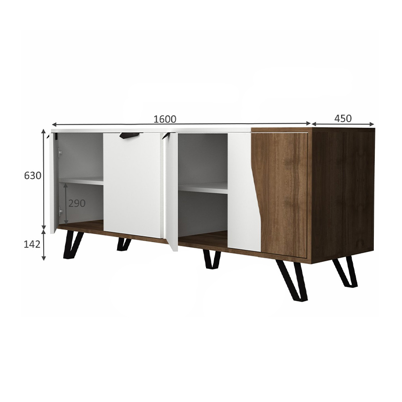 Μπουφές μελαμίνης Jasmine Megapap χρώμα λευκό - καρυδί 160x45x78εκ.