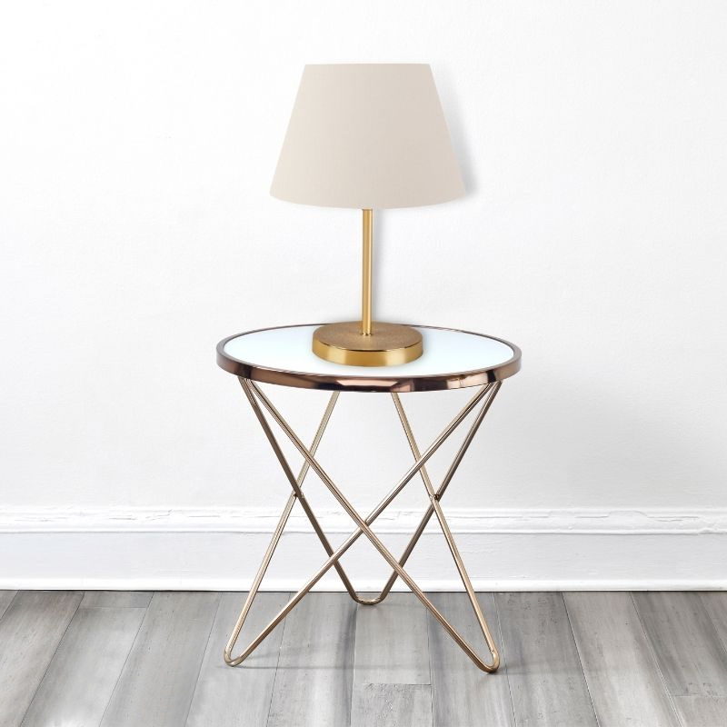 Φωτιστικό επιτραπέζιο Rosenthal Megapap ύφασμα Pvc/χρώμιο χρώμα κρεμ/χρυσό 22x17x37εκ.