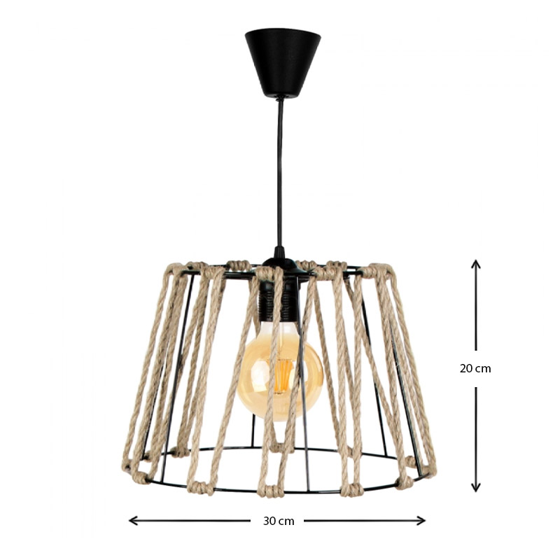 Φωτιστικό οροφής Andrew Megapap μέταλλο/σχοινί χρώμα μαύρο φυσικό 30x30x20εκ.