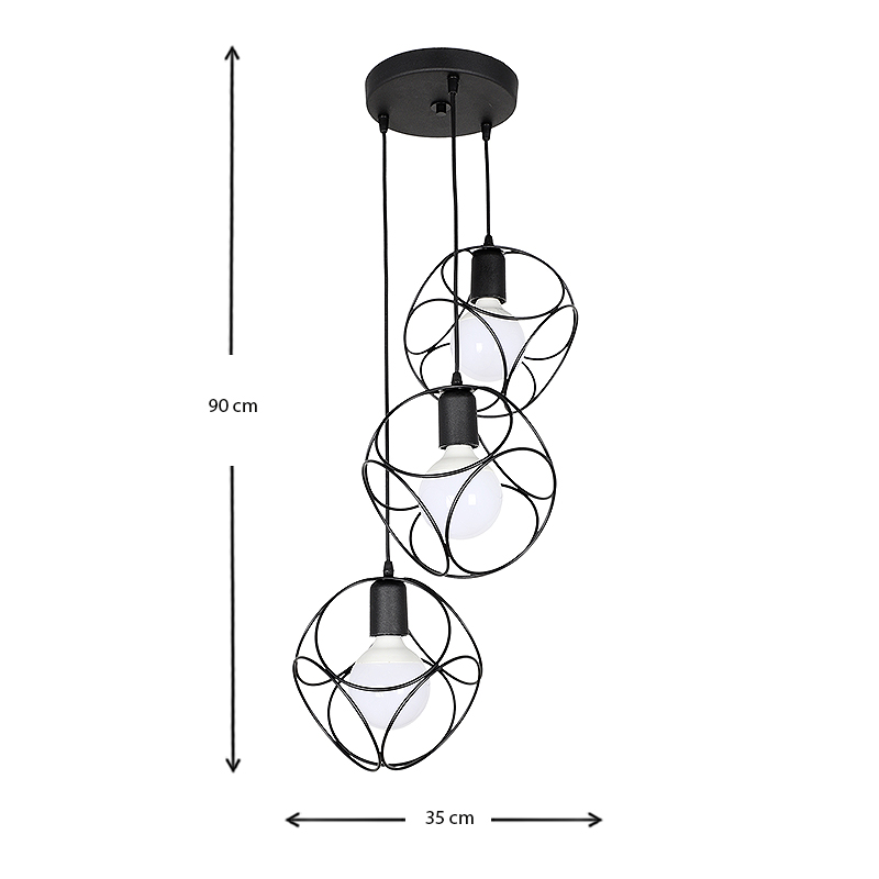 Φωτιστικό οροφής Lusita Megapap E27 μεταλλικό τρίφωτο χρώμα μαύρο 35x35x90εκ.