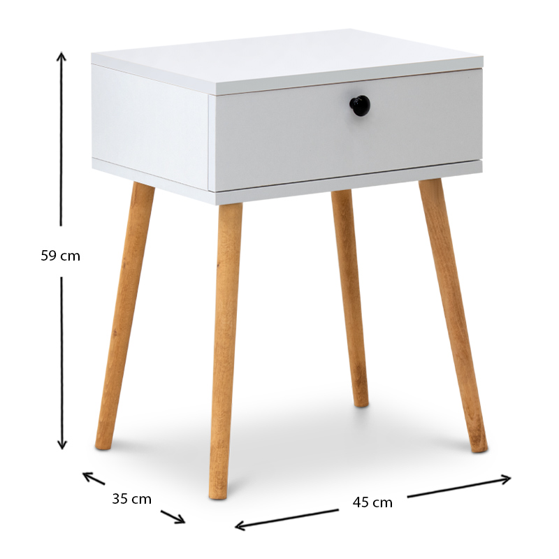 Κομοδίνο Pauline Megapap μελαμίνης χρώμα λευκό 45x35x61εκ.