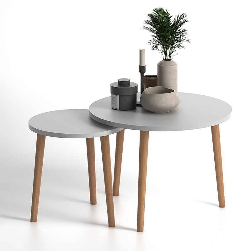 Σετ τραπεζάκια σαλονιού μελαμίνης Roma Megapap 2 τμχ. χρώμα λευκό 60x60x46εκ.