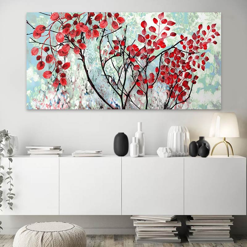 Πίνακας σε καμβά "Red Leaves" Megapap ψηφιακής εκτύπωσης 140x70x3εκ.