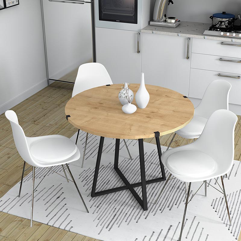 Τραπέζι Rubes Megapap μεταλλικό - μελαμίνης χρώμα μαύρο - sonoma 100x100x78εκ.