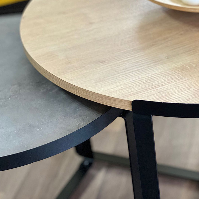 Σετ τραπεζάκια σαλονιού Davis Megapap 2τμχ. μεταλλικά - μελαμίνης sonoma/ανθρακί 70x69x46εκ.