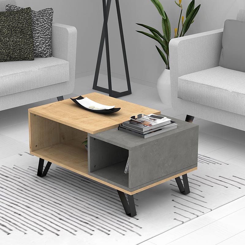 Τραπεζάκι σαλονιού Don Megapap μελαμίνης χρώμα sonoma - ανθρακί 90x55x44εκ.