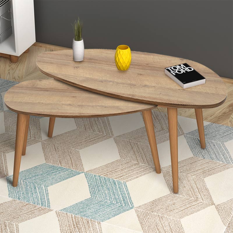 Βοηθητικά τραπεζάκια Elips Megapap από μελαμίνη χρώμα pine oak 116x46x46εκ.