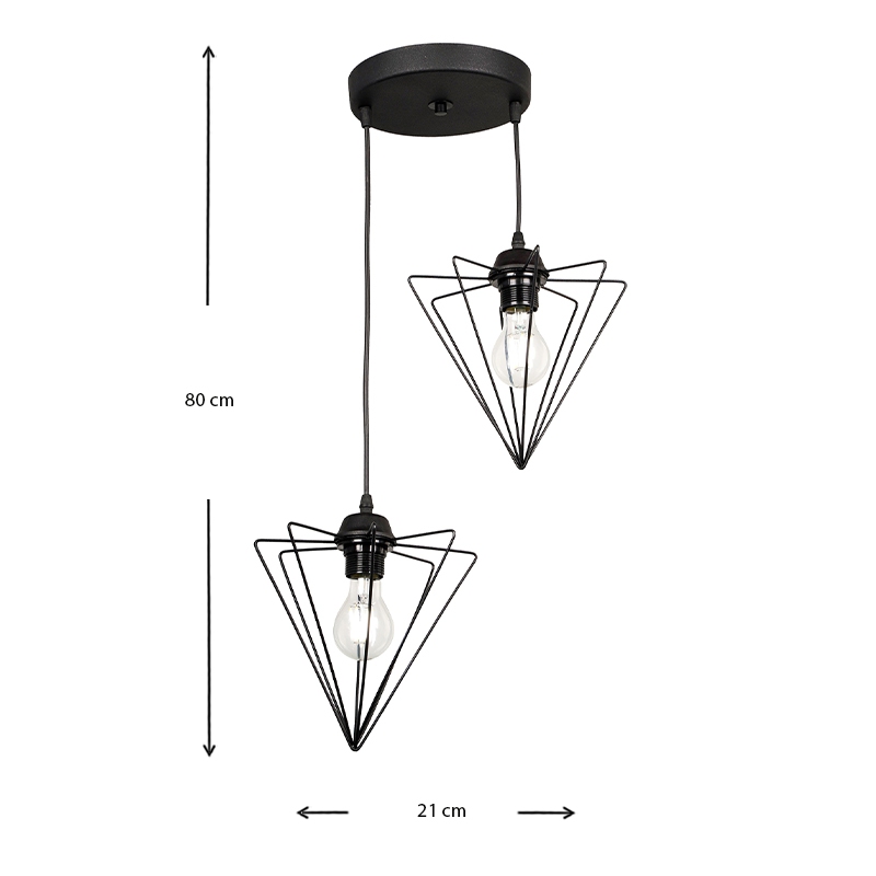 Φωτιστικό οροφής Stormie Megapap E27 μεταλλικό δίφωτο χρώμα μαύρο 21x21x70εκ.