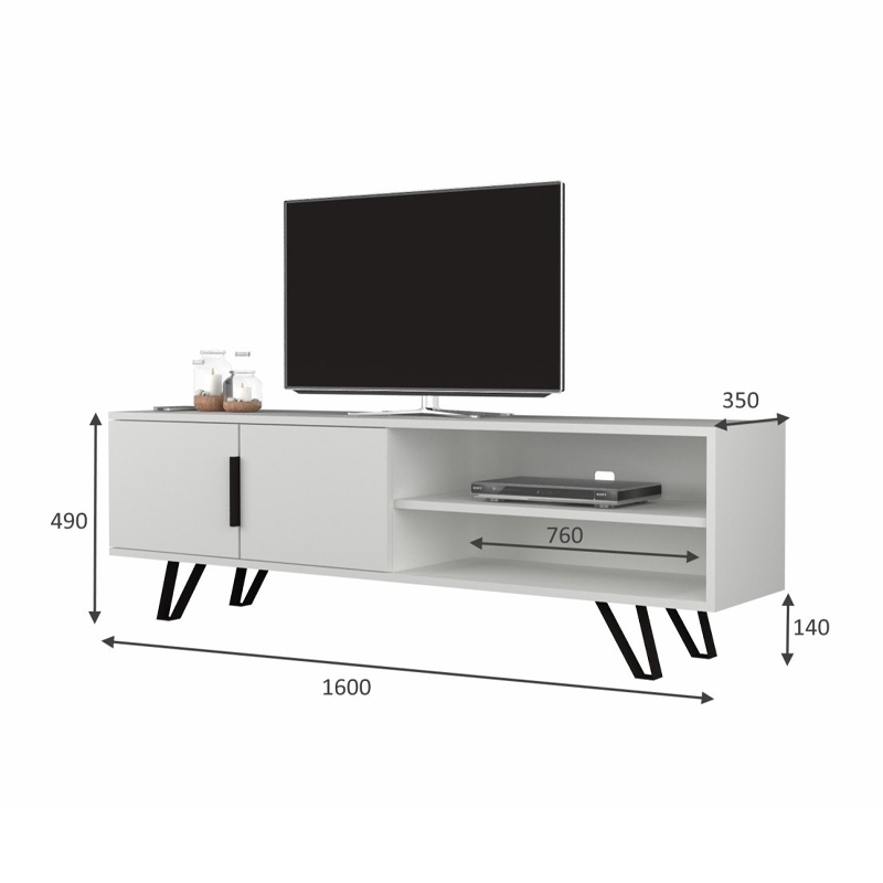 Έπιπλο τηλεόρασης Foot Megapap από μελαμίνη χρώμα λευκό 160x35x49εκ.